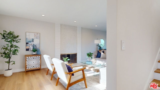 living room featuring a fireplace and light hardwood / wood-style floors