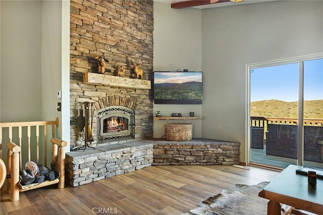 living room featuring a fireplace and hardwood / wood-style flooring