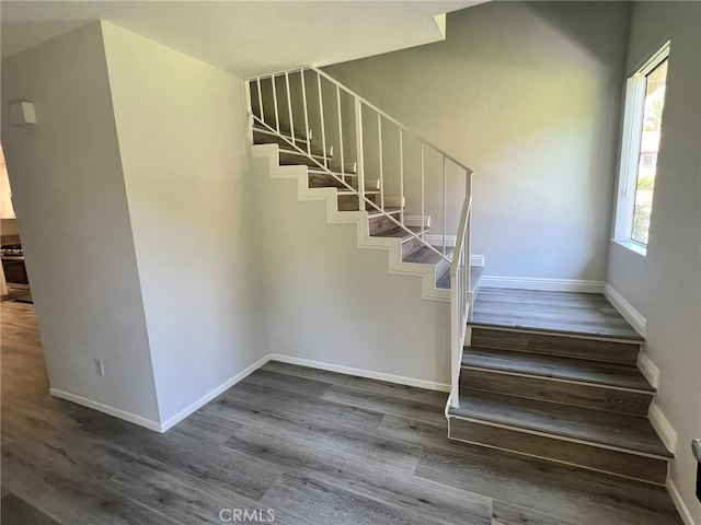 staircase featuring hardwood / wood-style flooring