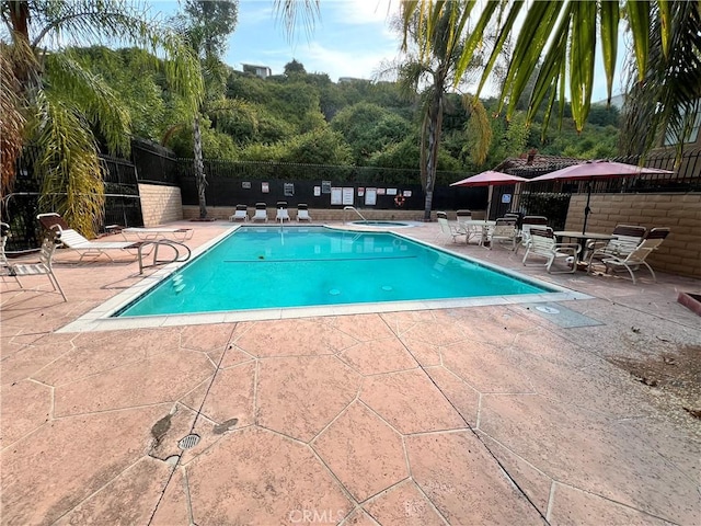 view of swimming pool with a patio