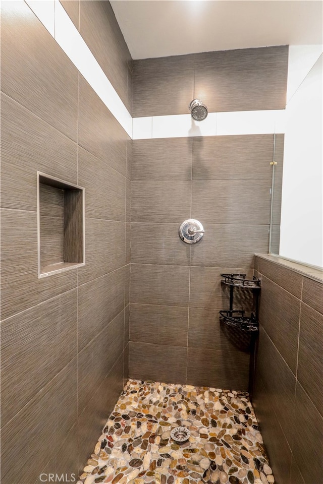 bathroom featuring tile walls and tiled shower