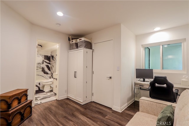 interior space with dark wood-type flooring