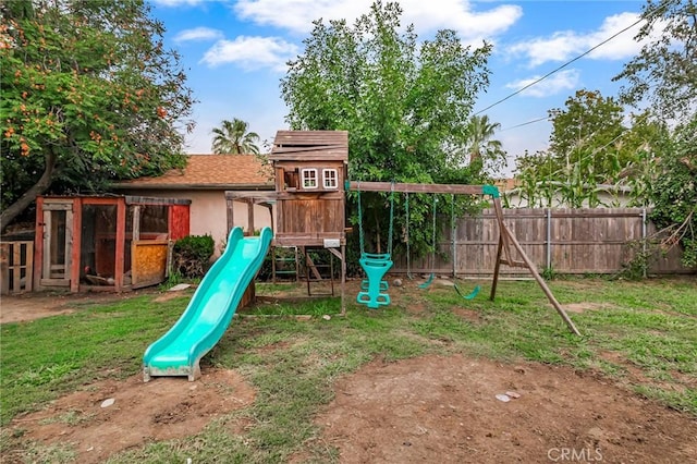 view of jungle gym with a yard