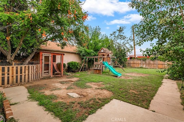 view of jungle gym with a yard