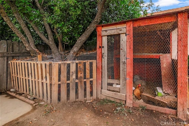 exterior space with an outbuilding