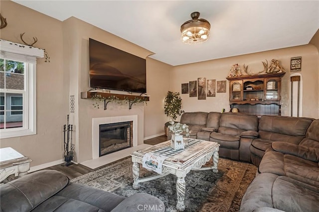 living room with hardwood / wood-style flooring