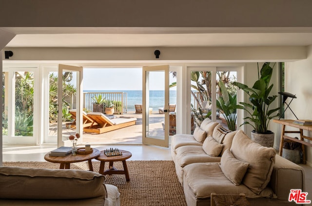 living room with a water view