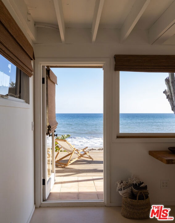 entryway featuring a water view and a wealth of natural light