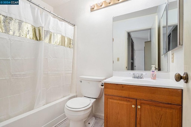 full bathroom with tile patterned flooring, vanity, shower / bath combo, and toilet