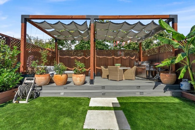 view of patio / terrace with a pergola and a wooden deck