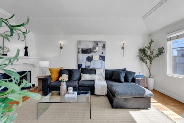 living room with light parquet flooring