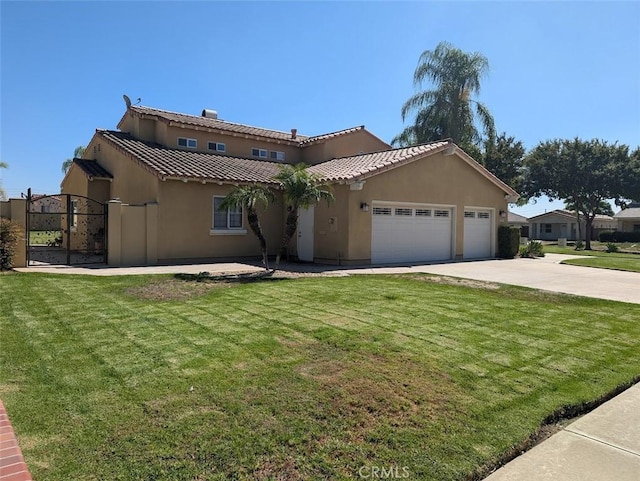 view of front facade featuring a garage and a front lawn