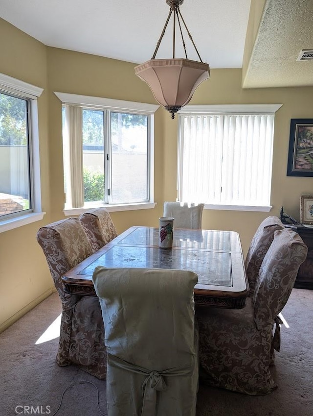 dining space featuring carpet floors and a wealth of natural light