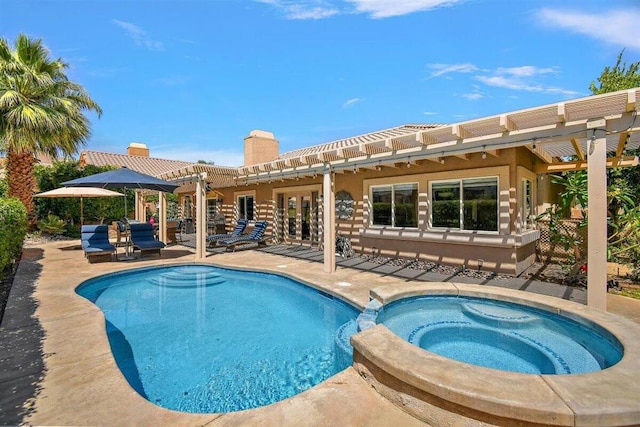 view of pool featuring a pergola, an in ground hot tub, and a patio