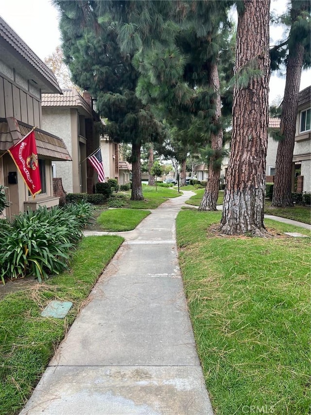 view of home's community with a yard