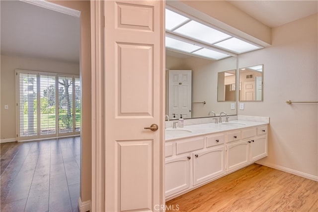 bathroom featuring wood-type flooring and vanity