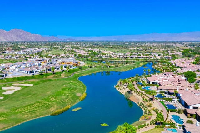 aerial view with a water and mountain view