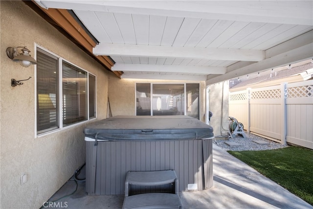 view of patio featuring a hot tub