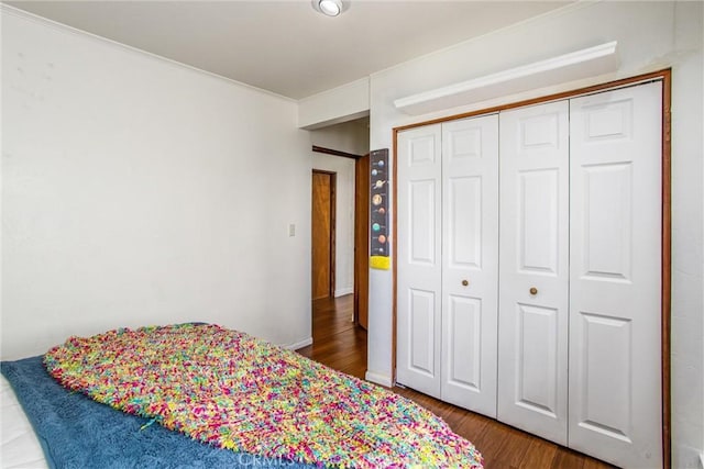 30421 Live Oak Dr, Running Springs, CA 92382 - bedroom with a closet and wood finished floors