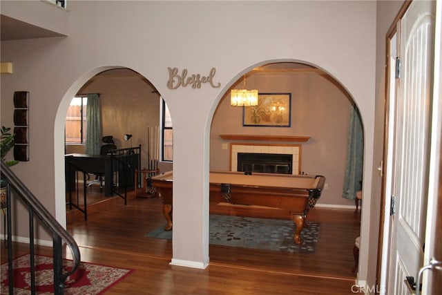 interior space with dark hardwood / wood-style floors