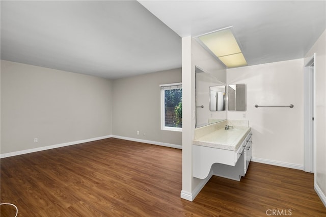 bathroom featuring wood-type flooring and sink