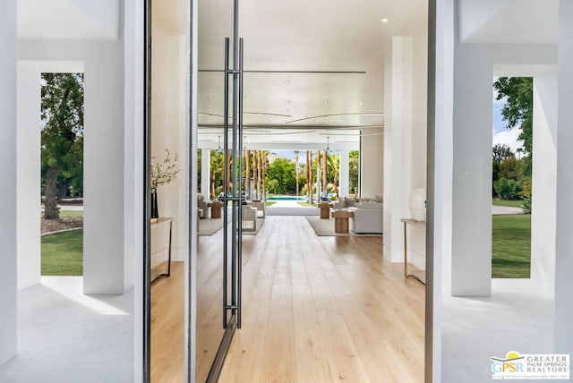 doorway to outside featuring light hardwood / wood-style floors and plenty of natural light