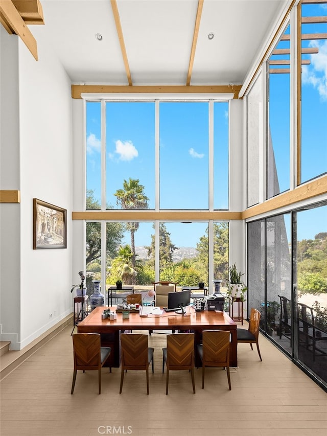 interior space with expansive windows and light wood-type flooring