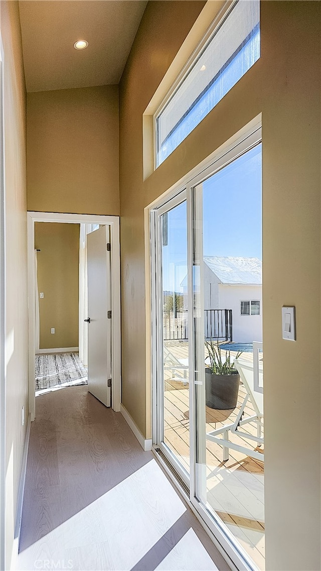 entryway with plenty of natural light and hardwood / wood-style floors