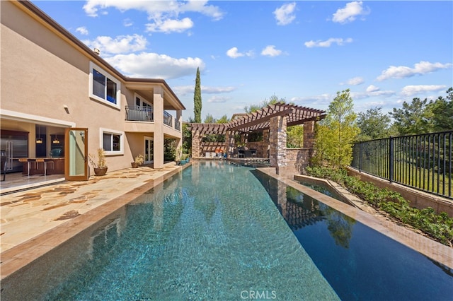 view of swimming pool with a pergola and a patio area