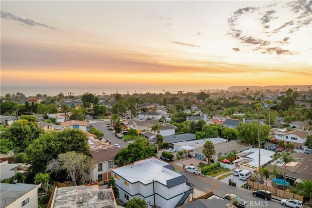 view of aerial view at dusk