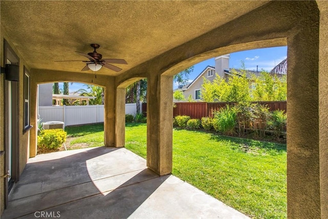 view of patio / terrace featuring ceiling fan and cooling unit