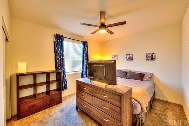 bedroom with carpet flooring and ceiling fan