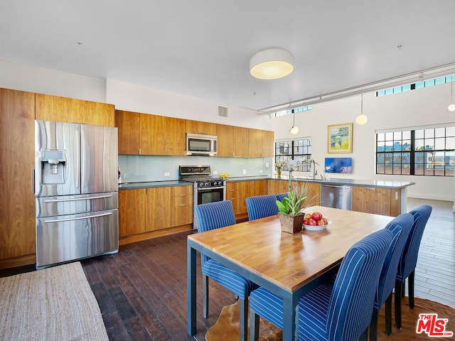 dining area with a wealth of natural light and dark hardwood / wood-style floors