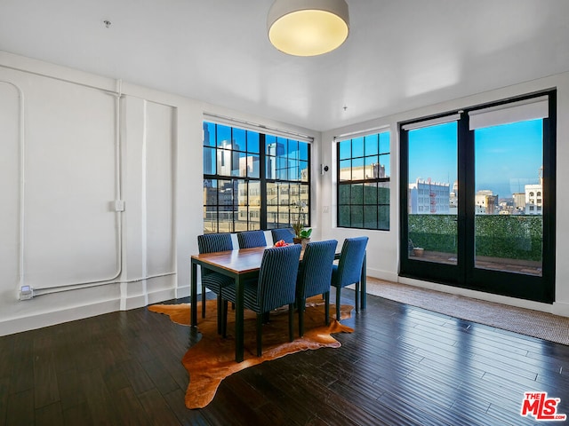 dining space featuring dark wood-type flooring