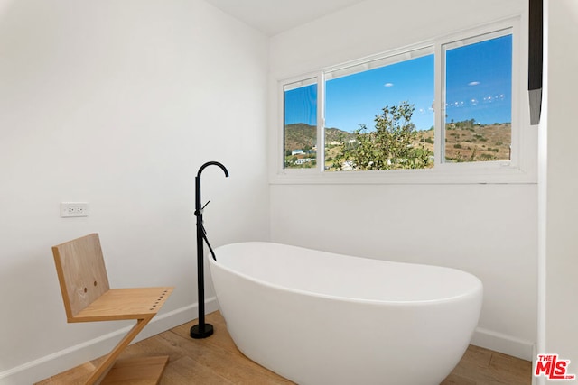 bathroom featuring hardwood / wood-style flooring and a bathing tub