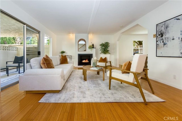 living room with light hardwood / wood-style flooring