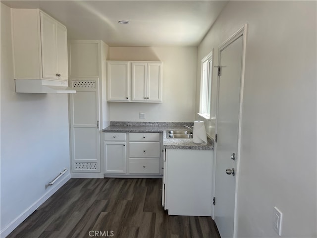 kitchen featuring white cabinets, sink, and dark hardwood / wood-style flooring