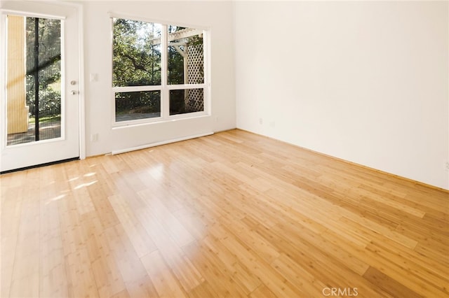 empty room with plenty of natural light and light hardwood / wood-style floors