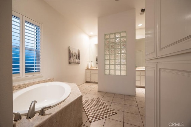 3185 Via Casita Pl, Chico, CA 95928 - full bath featuring vanity, a bath, and tile patterned floors