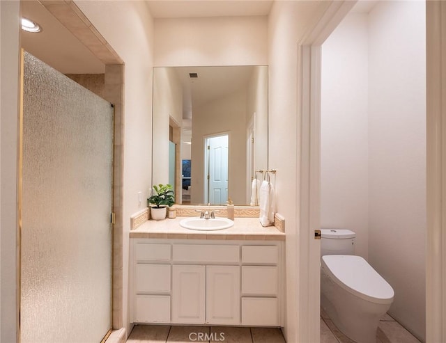 3185 Via Casita Pl, Chico, CA 95928 - full bathroom with a stall shower, vanity, and tile patterned floors