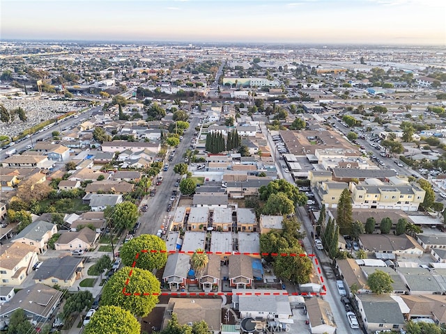 view of aerial view at dusk