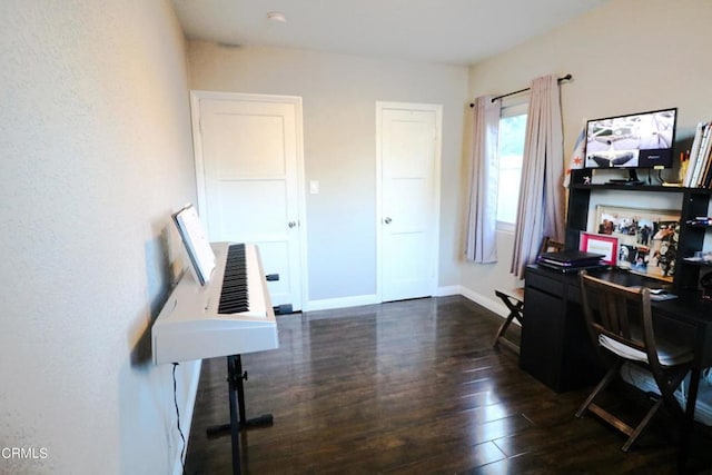 office area with dark wood-type flooring