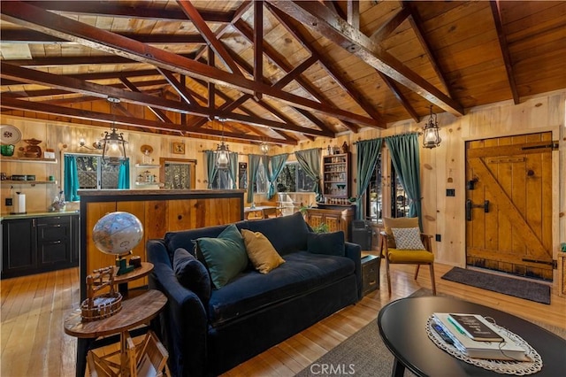 17040 Edgewood Way, Cobb, CA 95461 - living area featuring wooden ceiling, wooden walls, and hardwood / wood-style floors
