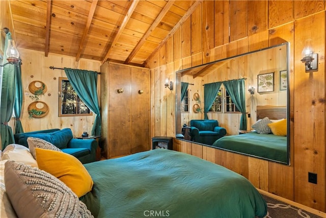 17040 Edgewood Way, Cobb, CA 95461 - bedroom featuring wood ceiling, wooden walls, and carpet