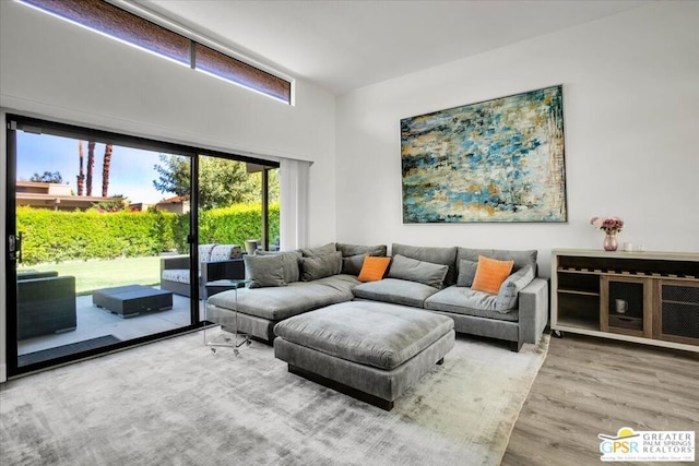 living room with light hardwood / wood-style flooring