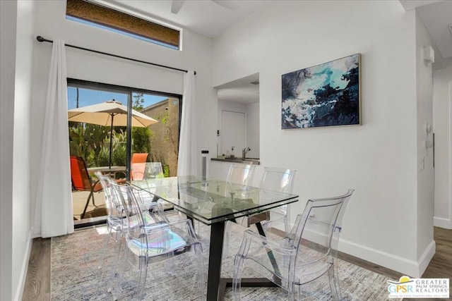 dining space with hardwood / wood-style flooring