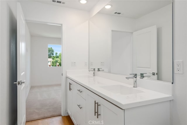 bathroom with hardwood / wood-style flooring and vanity