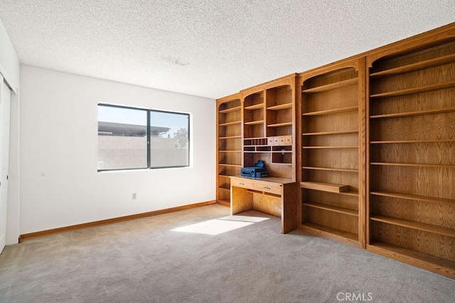 unfurnished office with light colored carpet and a textured ceiling