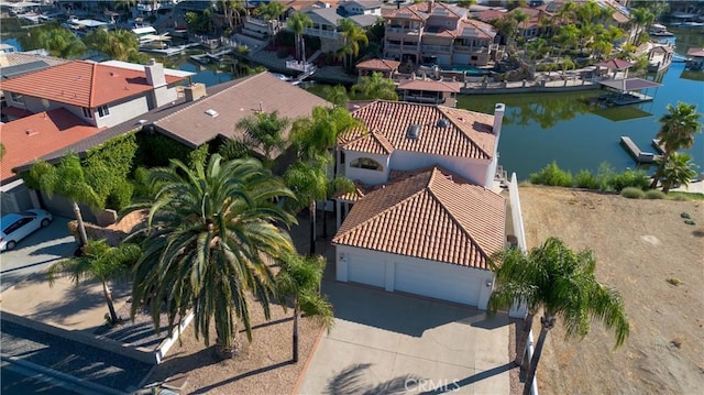 aerial view with a water view