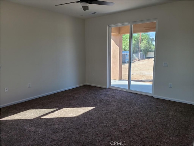 carpeted empty room with ceiling fan